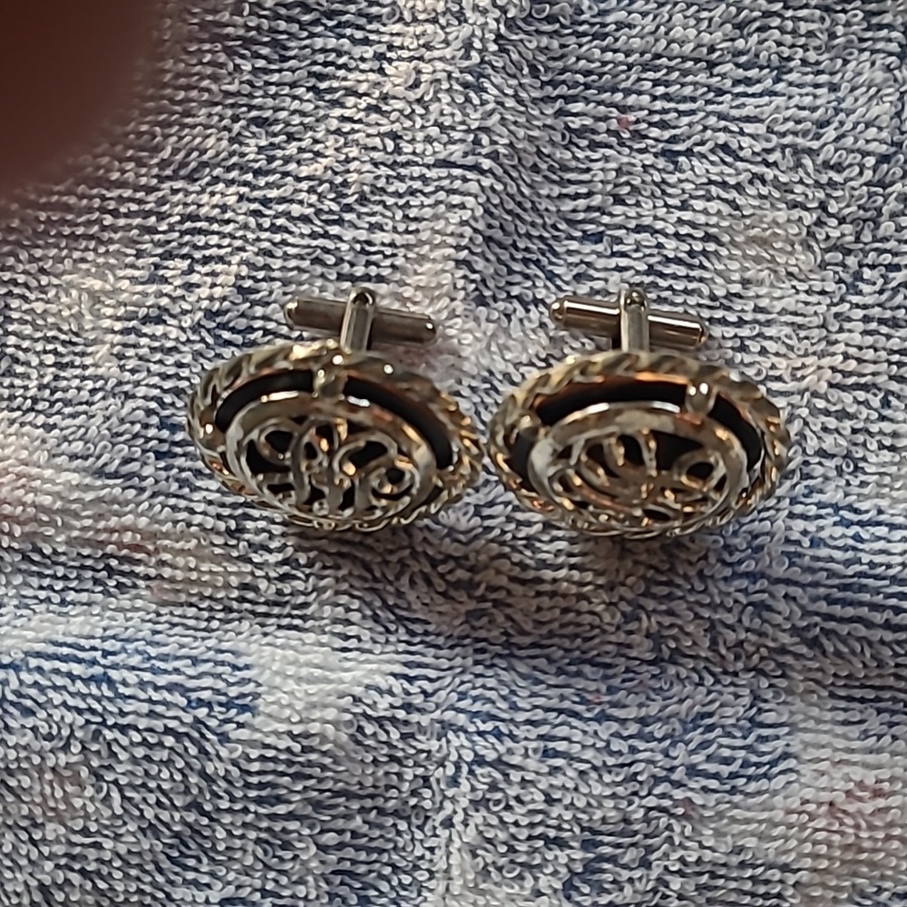 Intricate Silver and Black Cufflinks